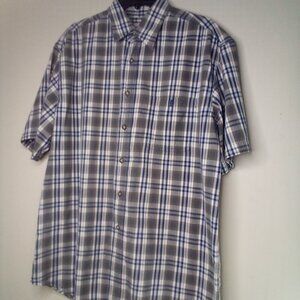 Fieldmaster Shirt Men M Short Sleeve Pocket Plaid Blue Brown